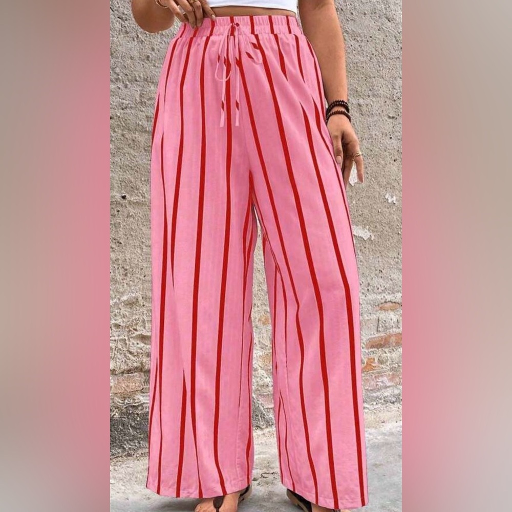 Taffy Pink Striped casual pants (stretch waist)